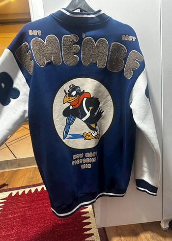m Beden mavi Renk Mavi Baskılı Kadın Spor Bomber Ceket kadın erkek