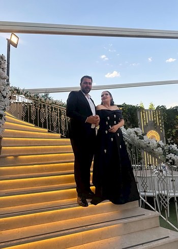 Drapeli Siyah Straplez Taş detaylı Uzun Abiye - Görsel 3