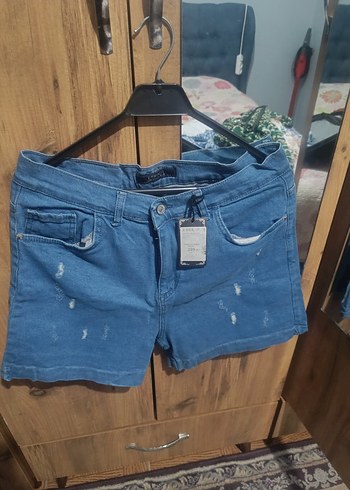 Kadın Mavi Bol Kesim Mini Kot Şort