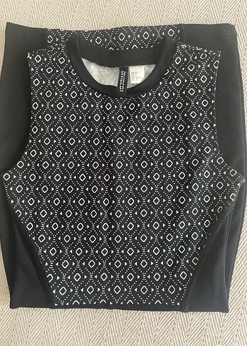 H&M Siyah Desenli Kolsuz Mini elbise