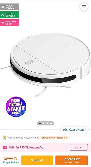  Beden Xiaomi Mi Vacuum Mop 2in1 Robot Süpürge