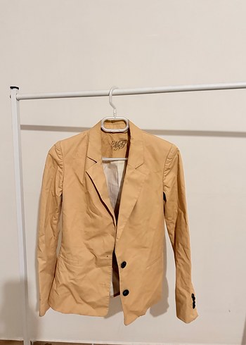 Bej Kadın Keten Midi Blazer