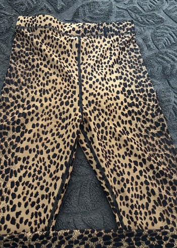 Kahverengi Leopar Desenli Kadın Kumaş tayt - Görsel 2