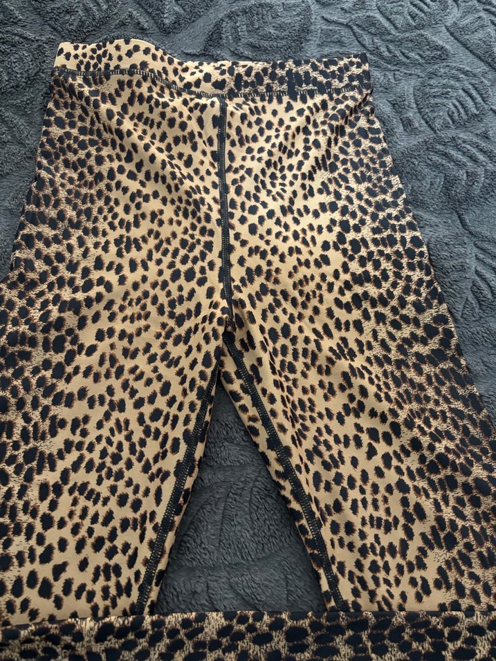 Kahverengi Leopar Desenli Kadın Kumaş tayt - Görsel 2