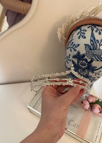 İnci Detaylı Beyaz Bohem Gelin Tacı - Görsel 2