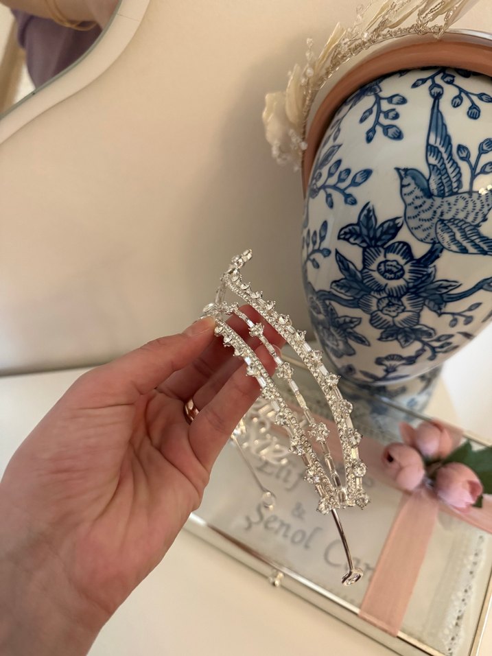 İnci Detaylı Beyaz Bohem Gelin Tacı - Görsel 3