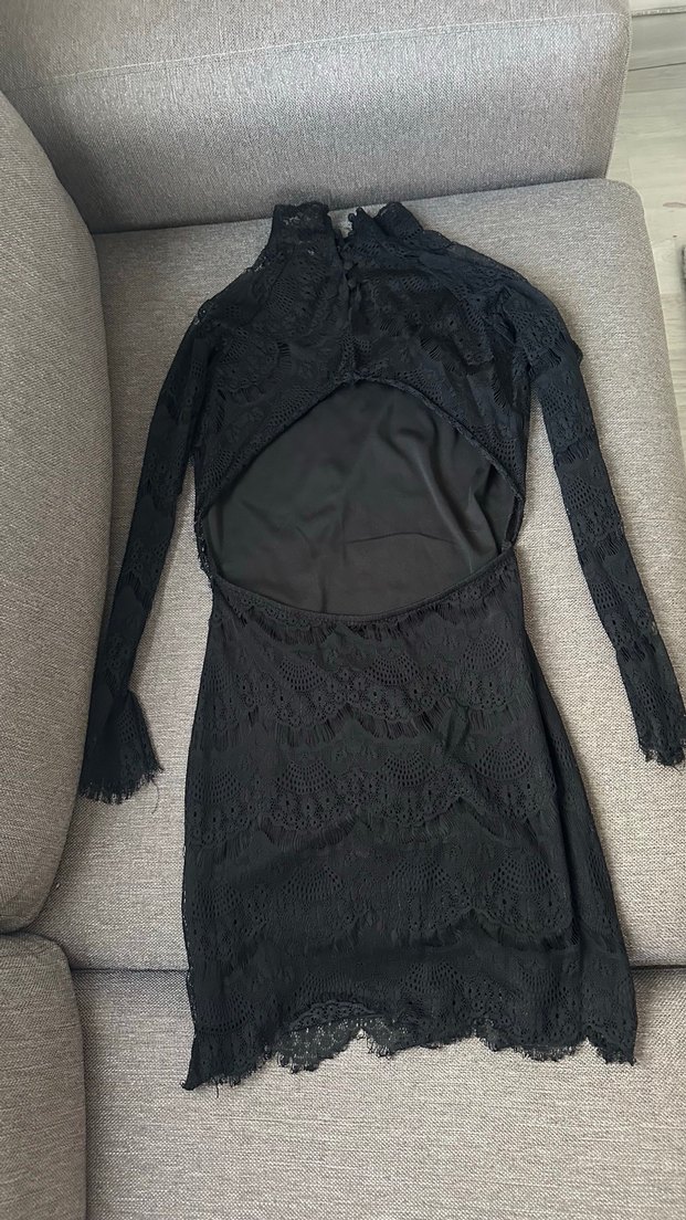 Siyah Dantel Uzun Kollu Gotik Kadın Elbise - Görsel 2