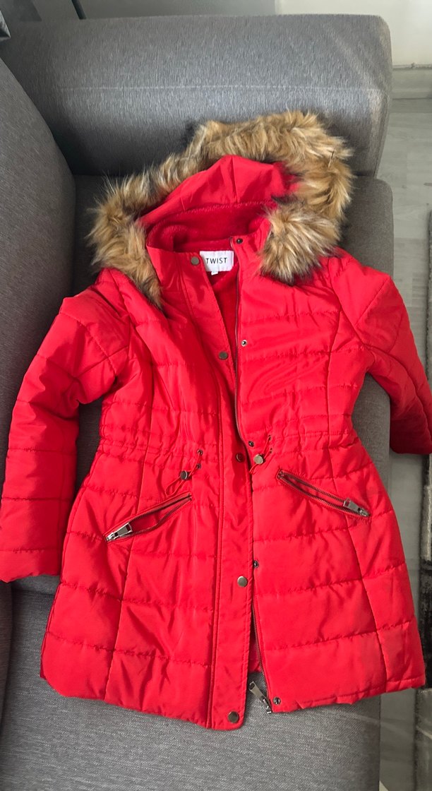 Kürk Detaylı Kırmızı Kadın Kışlık Mont - Görsel 2