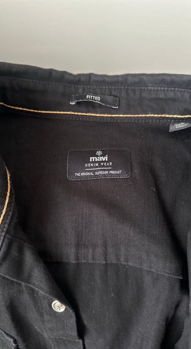 Erkek Siyah Denim Gömlek, Uzun Kollu, Rahat Kesim - Görsel 2