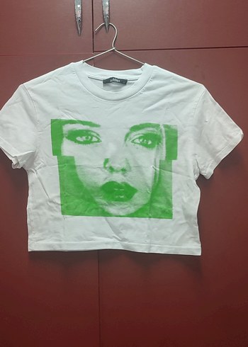 Yeşil Baskılı Crop Tişört
