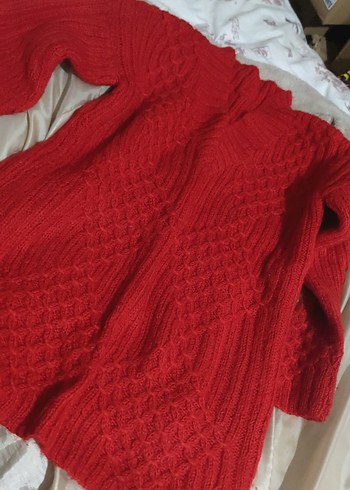 Kırmızı V Yaka Örgü Kadın Kazak - Görsel 4