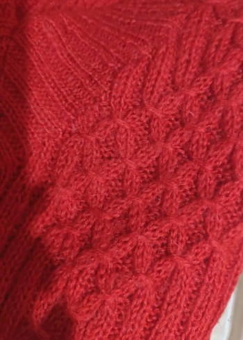 Kırmızı V Yaka Örgü Kadın Kazak - Görsel 2