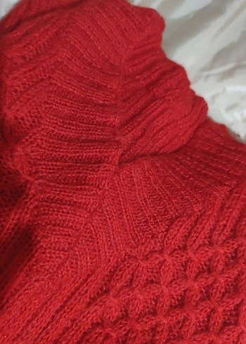 Kırmızı V Yaka Örgü Kadın Kazak - Görsel 3