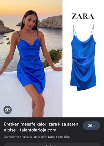 Zara Saks Mavi Askılı Mini Saten Elbise