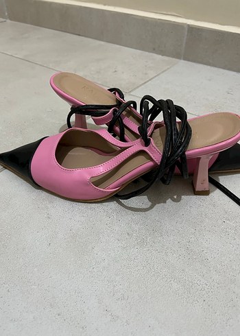Pembe Siyah Tokalı Stiletto Kadın Ayakkabı - Görsel 3
