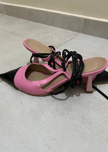 Pembe Siyah Tokalı Stiletto Kadın Ayakkabı - Görsel 2