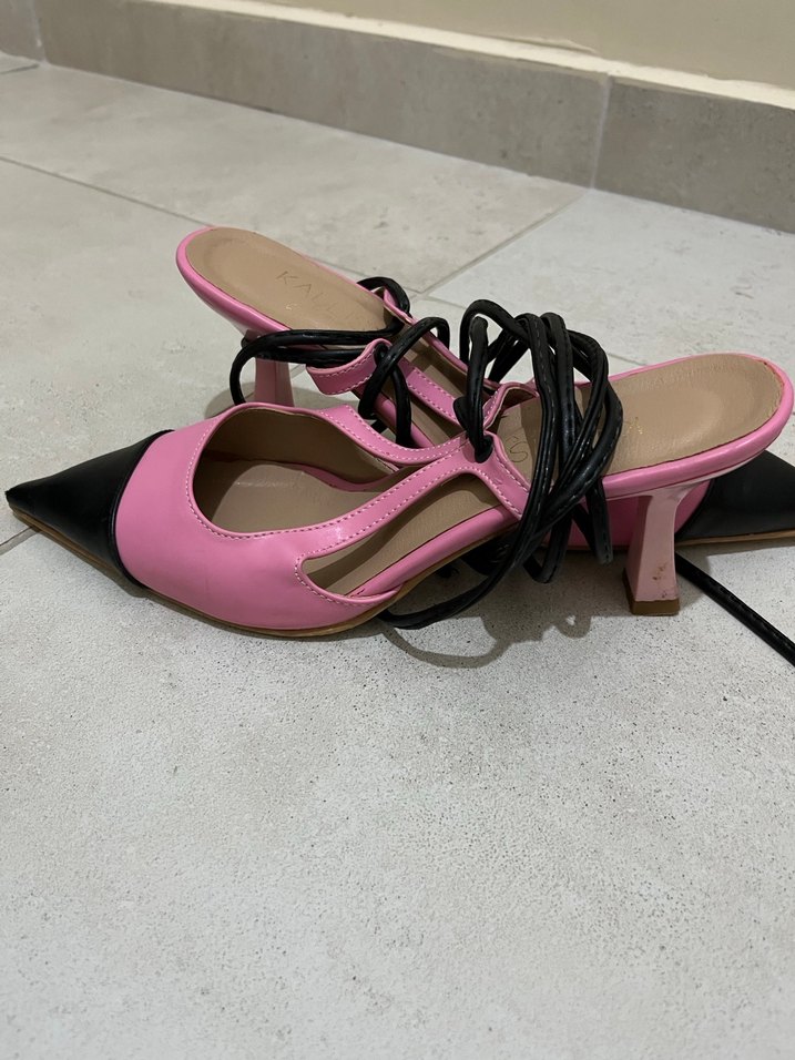 Pembe Siyah Tokalı Stiletto Kadın Ayakkabı - Görsel 3