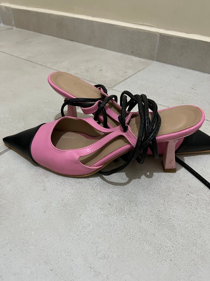 Pembe Siyah Tokalı Stiletto Kadın Ayakkabı - Görsel 2