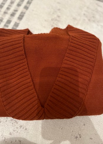 Kiremit  V Yaka Triko Süveter - Görsel 4