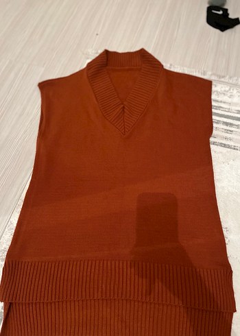 Kiremit  V Yaka Triko Süveter - Görsel 2