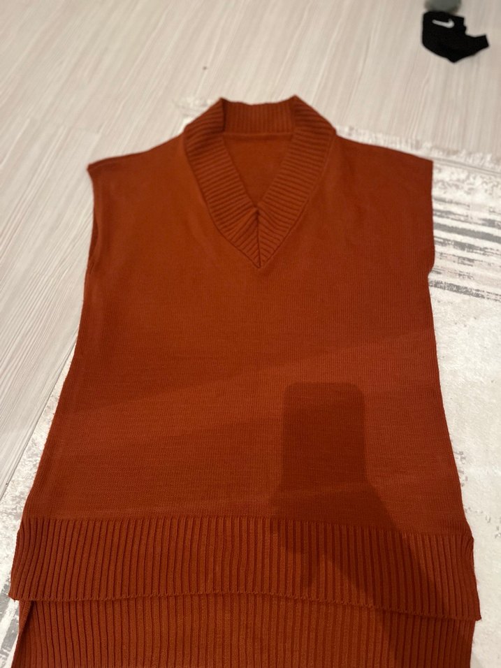 Kiremit  V Yaka Triko Süveter - Görsel 2