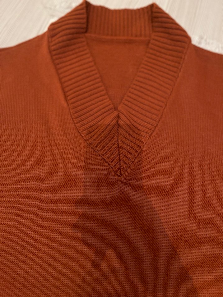 Kiremit  V Yaka Triko Süveter - Görsel 3