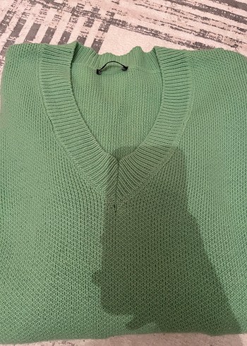 Yeşil V Yaka Triko Kadın Kazak - Görsel 3