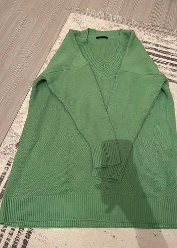 Yeşil V Yaka Triko Kadın Kazak - Görsel 2