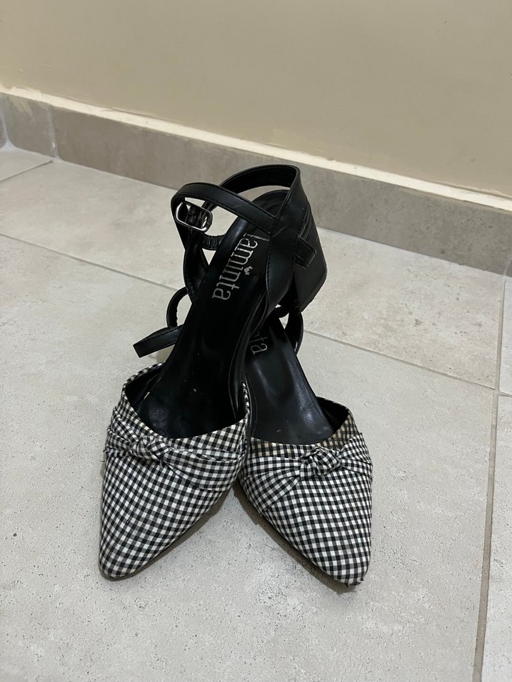 Kareli Tokalı Siyah Topuklu Kadın Ayakkabı - Görsel 2