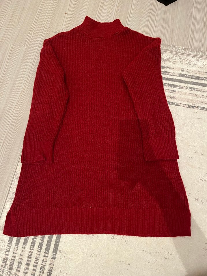 Kırmızı Kadın Boğazlı Örgü Triko Kazak - Görsel 2