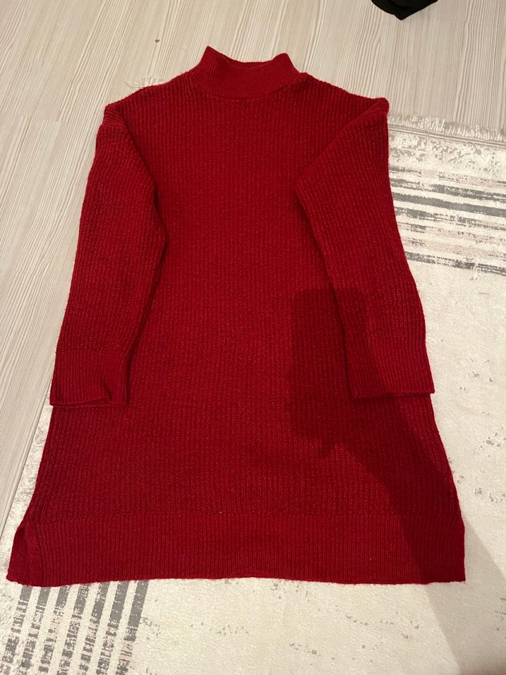 Kırmızı Kadın Boğazlı Örgü Triko Kazak - Görsel 3