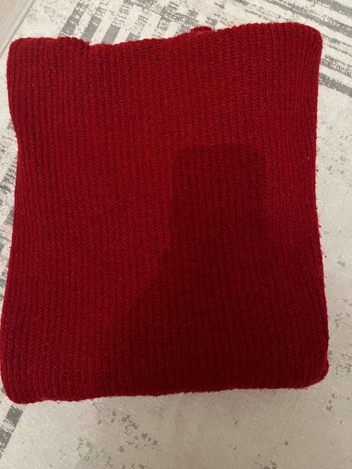 Kırmızı Kadın Boğazlı Örgü Triko Kazak - Görsel 4