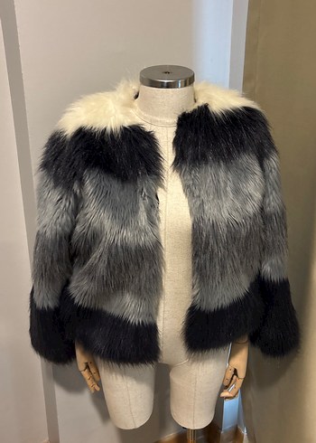 Zara Gri Lacivert Mavi Kurk Pelus Kisa Ceket