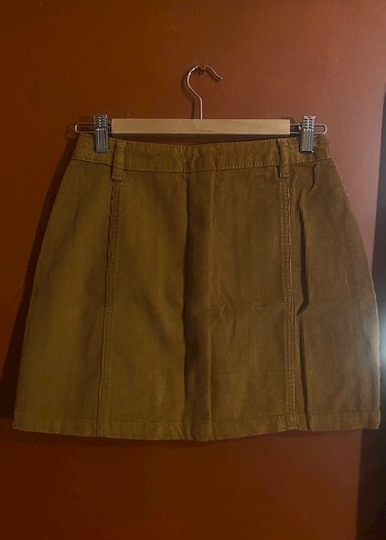 Stradivarius Düğmeli Hardal Rengi Kadife Mini Etek