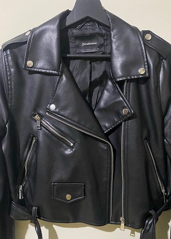 Siyah Kadın Deri Biker Ceket - Görsel 5