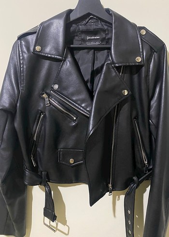Siyah Kadın Deri Biker Ceket - Görsel 2