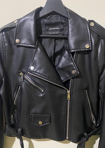 Siyah Kadın Deri Biker Ceket - Görsel 6