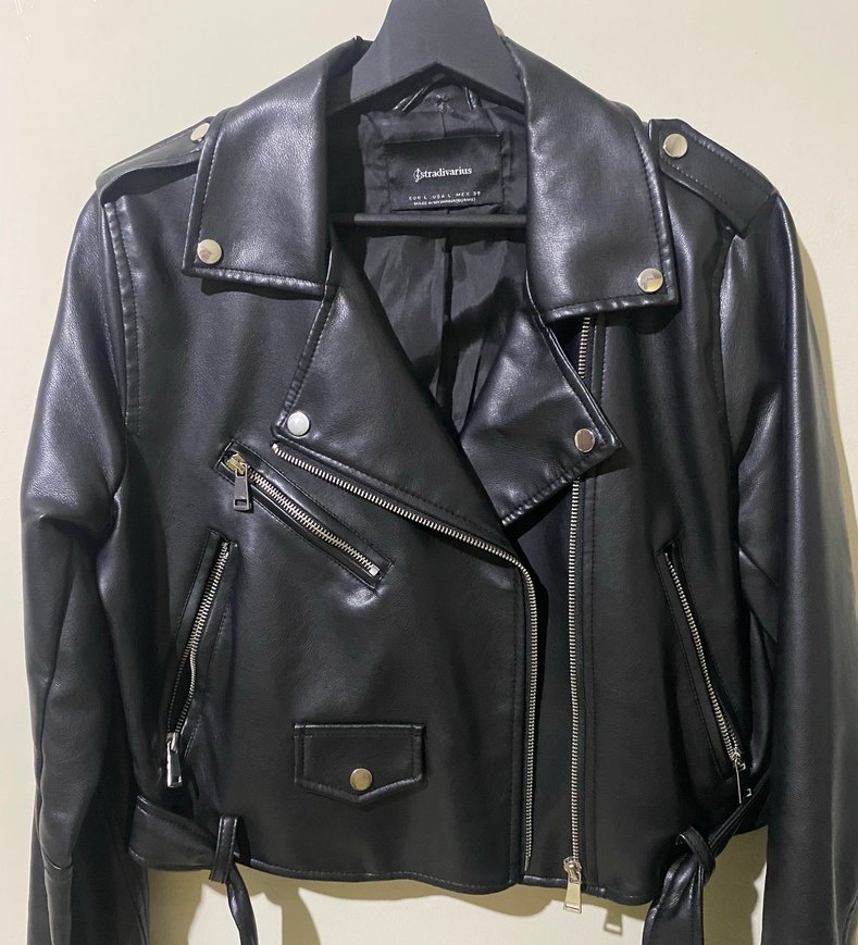 Siyah Kadın Deri Biker Ceket - Görsel 5