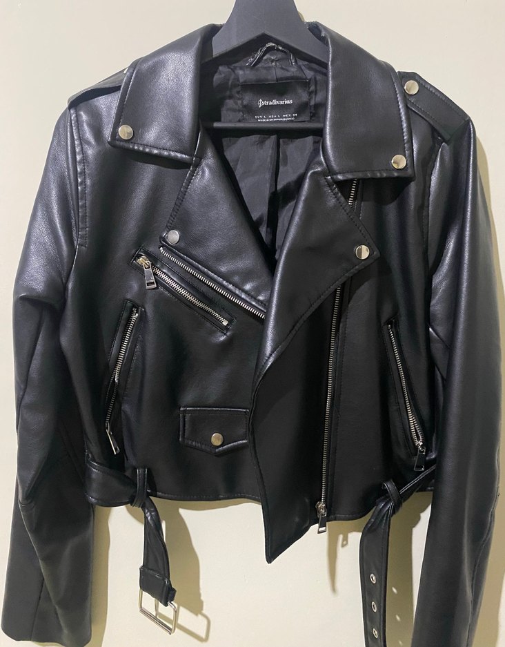 Siyah Kadın Deri Biker Ceket - Görsel 2