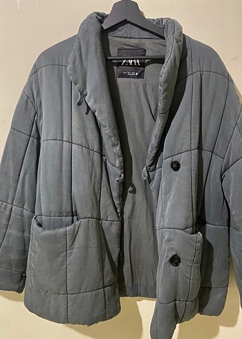 Gri Düğmeli Kadın Mont - Görsel 2