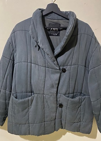 Gri Düğmeli Kadın Mont - Görsel 3