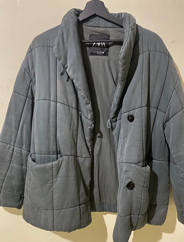 Gri Düğmeli Kadın Mont - Görsel 2