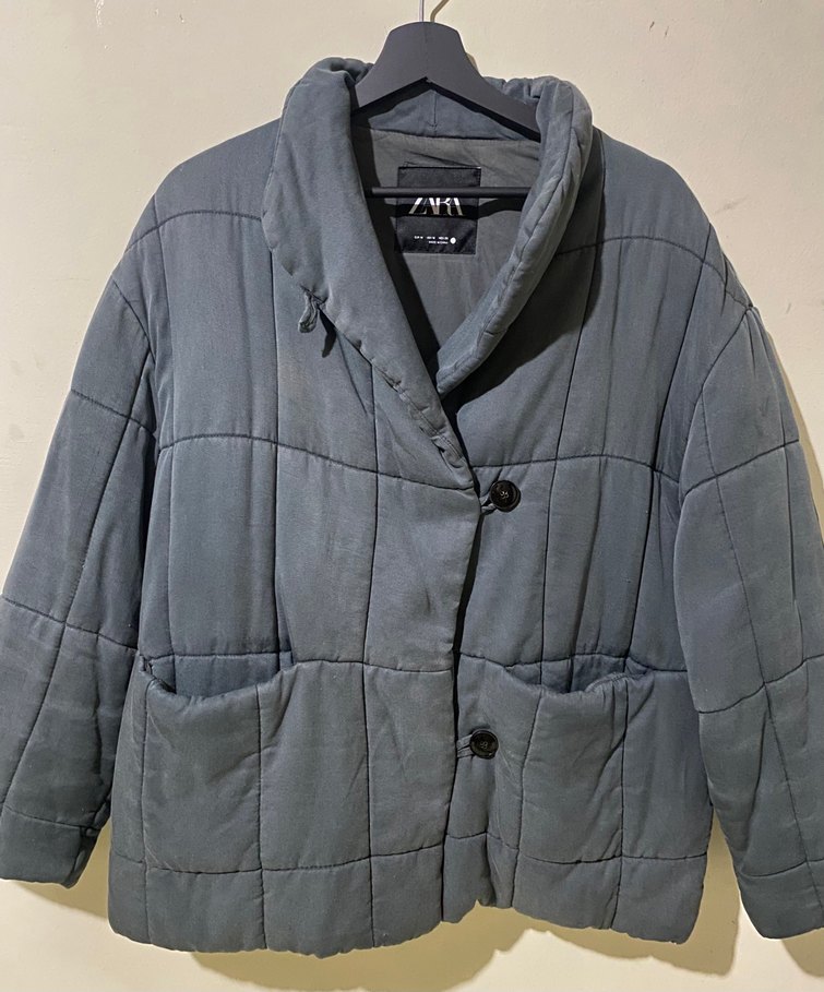 Gri Düğmeli Kadın Mont - Görsel 3