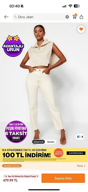 Trendyol milla ekru jean