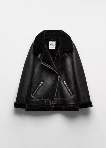 Zara Siyah Kürklü Deri Biker Ceket