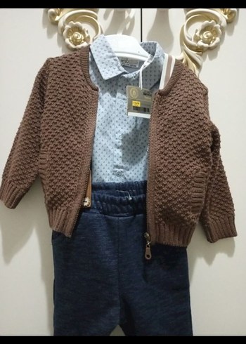 Erkek Bebek Örgü Hırka ,gomlek ve Kot Pantolon Takımı - Görsel 2