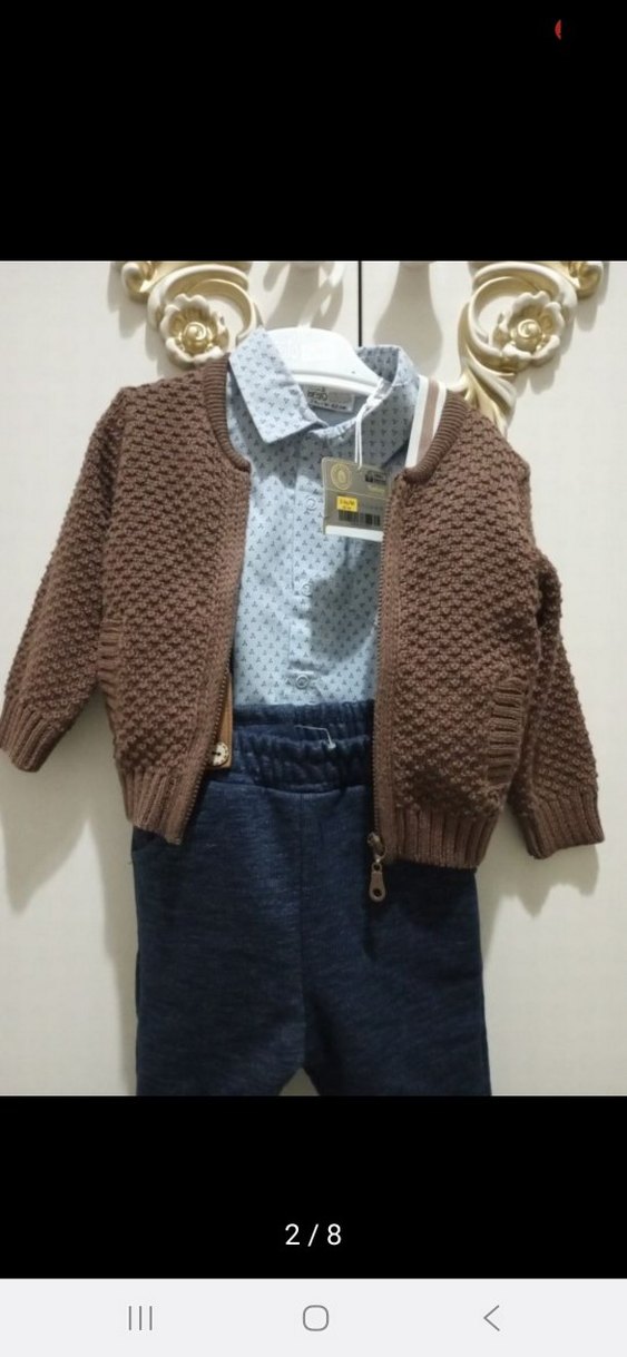 Erkek Bebek Örgü Hırka ,gomlek ve Kot Pantolon Takımı - Görsel 2
