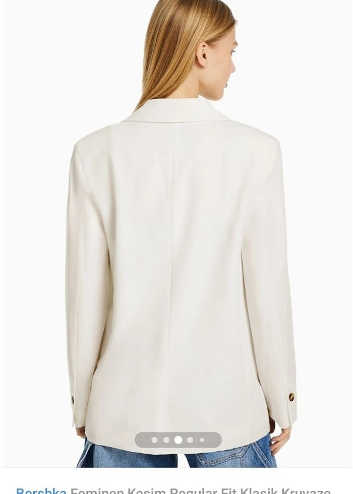 Bershka Feminen Kesim Regular Fit Kruvaze Blazer Beyaz - Görsel 3