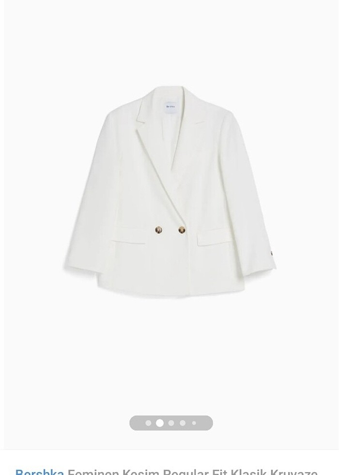 Bershka Feminen Kesim Regular Fit Kruvaze Blazer Beyaz - Görsel 4