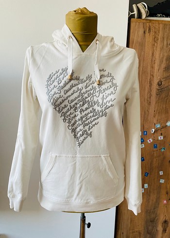 Kadın Beyaz Baskılı Pamuklu Sweatshirt